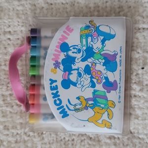 Vintage Mickey & Minnie miniature colored pencils in vinyl bag